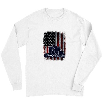 Discover Truck Fun American Flag Trucker Big Rig SemiTrailer Long Sleeves