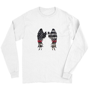 Discover Firefighter Flag Distressed Angel Wings Long Sleeves