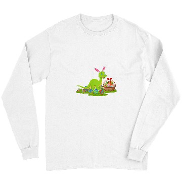 Discover Funny Easter Egg Hunting Bunny Brontosaurus Dinosaur Easter Long Sleeves