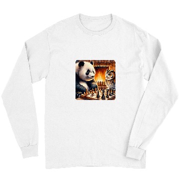 Discover Panda Pet Playing Chess With Owl By Fireplace Cozy Strategy Long Sleeves