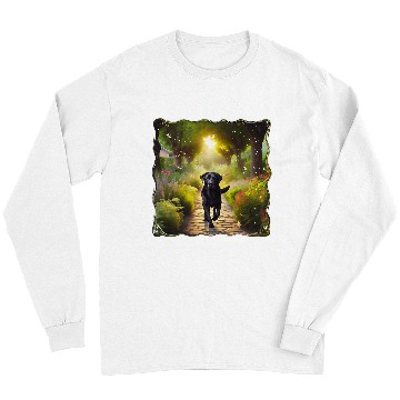 Discover Beautiful Black Lab Dog Running Down a Garden Path Long Sleeves