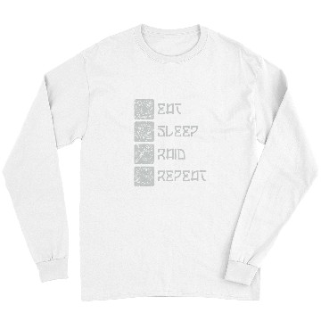 Discover Eat Sleep Raid Repeat Funny Viking Gaming MMORPG RPG Lover Long Sleeves