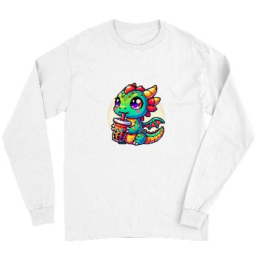 Discover Dragon Pet Kawaii Dragon Anime Boba Tea Bubble Milk Tea Kids Long Sleeves