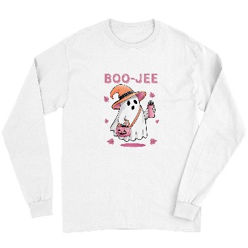 Discover Coffee Fun Boo Jee ghosts Drinking Coffee Spooky Pink Funny Halloween Long Sleeves