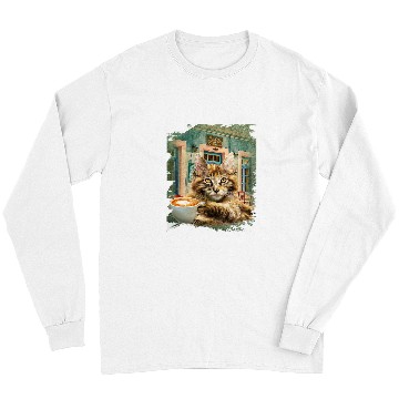 Discover Coffee Fun Maine Coon Cat With Coffee Long Sleeves