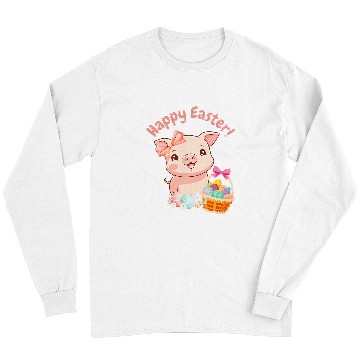 Discover Easter Bunny Spring Pig bow Egg Hunting Basket Long Sleeves