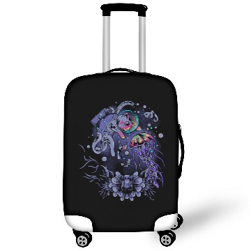 Discover black cats Paws space cat kitten playing with colorful jellyfish Luggage Covers