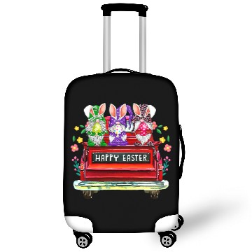 Discover Cute Gnomes with Bunny Ears Egg Hunting Truck Happy Easter Luggage Covers