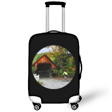 Discover Bicyclist racing toward Middle Bridge in Woodstock Luggage Covers