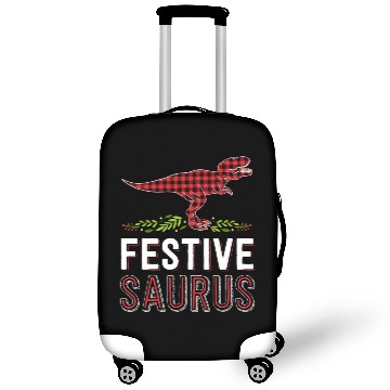 Discover Festive Saurus T Rex Red Plaid Matching Family Luggage Covers