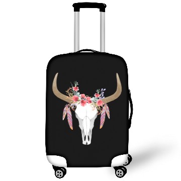 Discover Floral Cow Skull With Feathers Bull Skull Luggage Covers