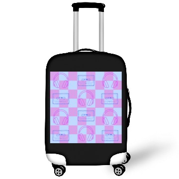 Discover 1980's Music Checkerboard - blue and purple Luggage Covers