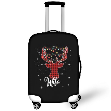 Discover Christmas Pajamas Buffalo Plaid Deer Lights Wife Luggage Covers