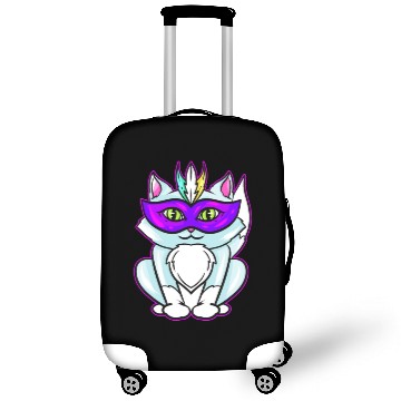 Discover Cute Kawaii Cat With Purple Mask For Mardi Gras Luggage Covers