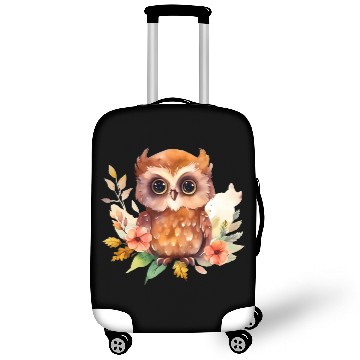 Discover Brown Owl Forest Animal Watercolor Floral Luggage Covers