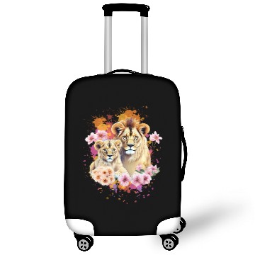 Discover Lion Mom & Son Cubs with Flower Watercolor Luggage Covers