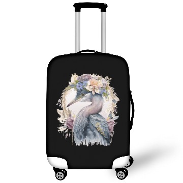 Discover Watercolor Heron Freshwater Bird Watching Flower C Luggage Covers