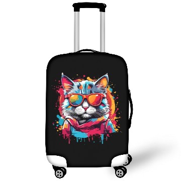 Discover Funny Design Color Cat Wearing Sunglasses Meow Luggage Covers