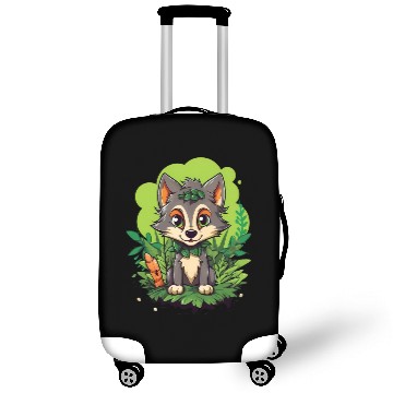 Discover Digital Art Wolf Puppy Wearing Blue Wig Sitting Luggage Covers