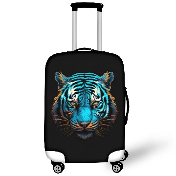 Discover Tiger in blue and orange with woodcut inspired gra Luggage Covers