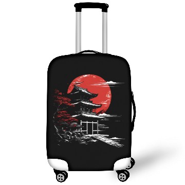 Discover Japanese Temple Red Moon Birds Flying Aesthetic Luggage Covers