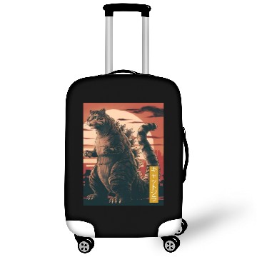 Discover Funny Cute Cat Art Japanese Sunset Retro Catzilla Luggage Covers