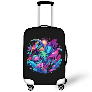 Discover Neon Tropical Jungle at Night – Bright Pink Leaves Luggage Covers
