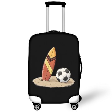 Discover Surfboard and soccer ball in the sand Luggage Covers