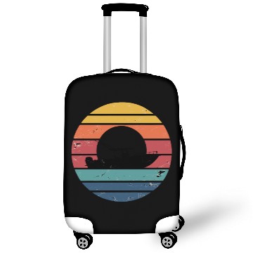Discover Sunset Boat Silhouette in Striped Retro Colors Luggage Covers