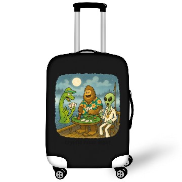 Discover Bigfoot, Nessie and an Alien Play Poker - Cryptid Luggage Covers
