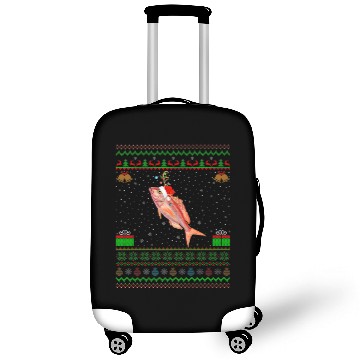 Discover Funny Xmas Lighting Santa Hat Ugly Redfish Christm Luggage Covers