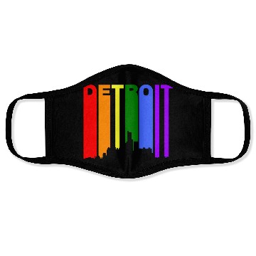Discover Detroit Michigan Gay Pride Rainbow Skyline Face Masks