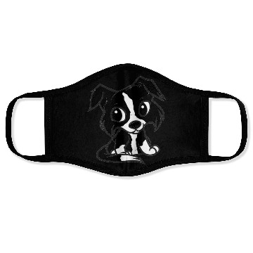 Discover border collie bw cartoon Face Masks