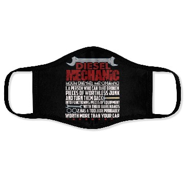 Discover Funny Diesel Mechanic Meaning Face Masks