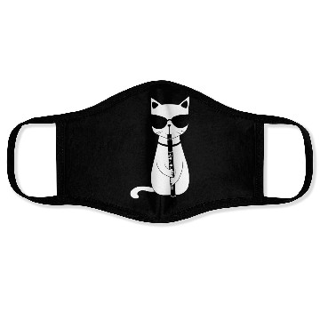 Discover Funny Cat Wearing Sunglasses Playing Oboe Face Masks