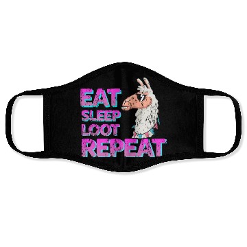 Discover cool Llama eat sleep loot Face Masks