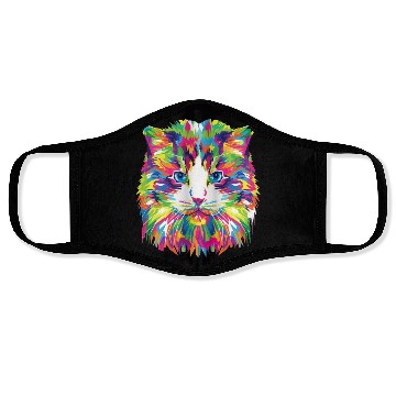 Discover Psychedelic Colorful Cat Abstract Kitten Bright Face Masks