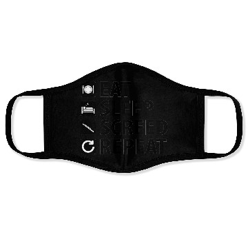 Discover Eat Sleep Screed Repeat (black text) Face Masks