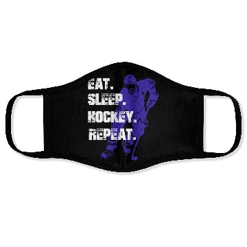 Discover EAT SLEEP HOCKEY REPEAT Face Masks