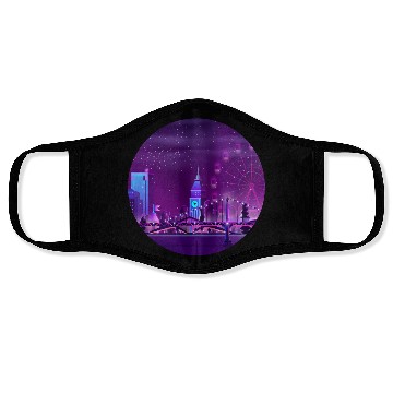 Discover Synthwave Neon City: London Face Masks