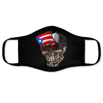 Discover Cool Puerto Rico Skull With Cap and Boricua Flag Face Masks