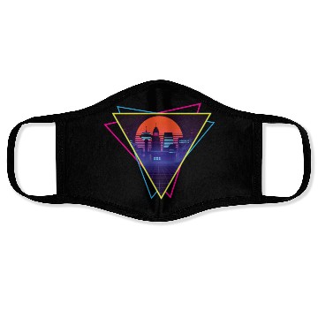 Discover future city synthwave Face Masks