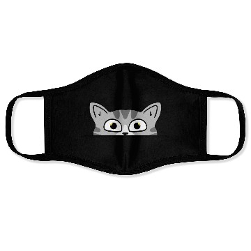 Discover Cute funny curious grey cat peeking at you. Face Masks