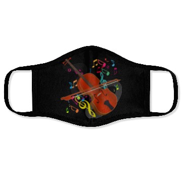 Discover red-brown hand-drawn violin with notes Face Masks