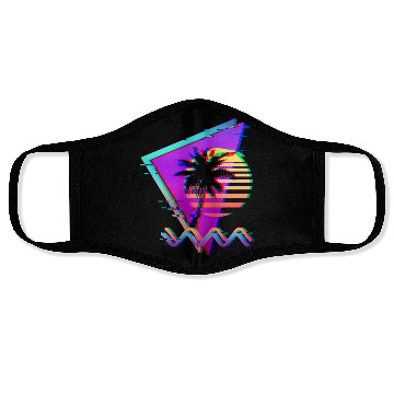Discover Vaporwave Palm Tree Sunset 90s Glitch Aesthetic Face Masks