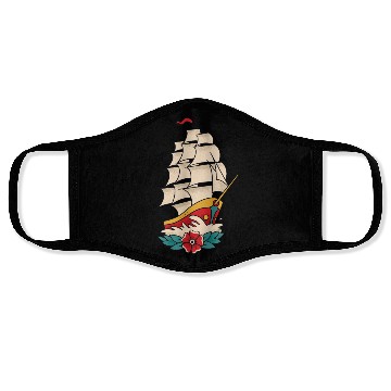 Discover Traditional Tattoo Sailing Ship Colorful Face Masks