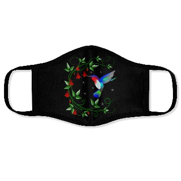 Discover Hummingbird with red flowers Face Masks