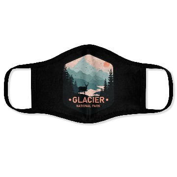 Discover Vintage Glacier National Park Deer Mountains Gift Face Masks
