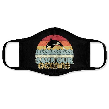 Discover Save Our Oceans Orca Whale Retro Climate Change Face Masks