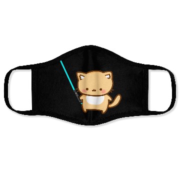 Discover Cute cat with blue lightsaber Face Masks